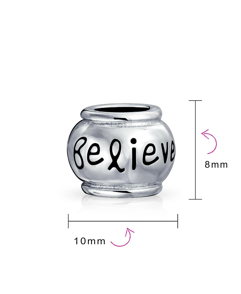 Bling Jewelry Set of 2 Word Faith & Believe Message Charm Bead Sterling Silver for European Bracelet