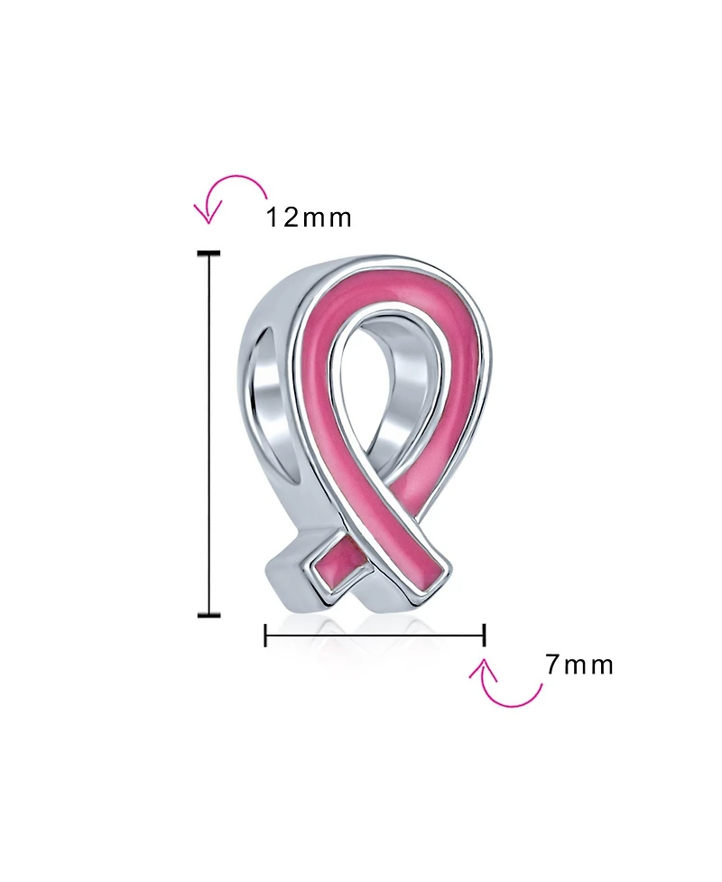 Bling Jewelry Set of 3 Breast Cancer Survivor Pink Ribbon Glass Spacer Charm Bead Silver Core