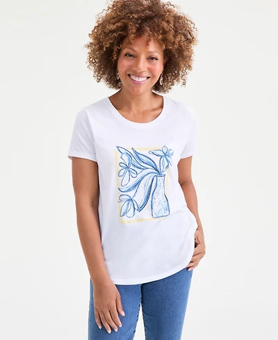 Style & Co Petite Short-Sleeve Vase Graphic T-Shirt, Macy's Exclusive