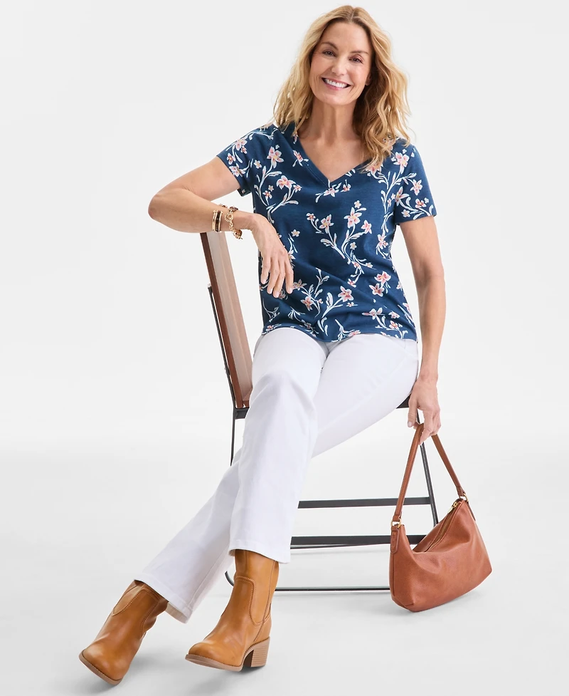 Style & Co. Women's Printed Short-Sleeve V-Neck T-Shirt, Macy's Exclusive