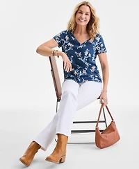Style & Co. Women's Printed Short-Sleeve V-Neck T-Shirt, Macy's Exclusive