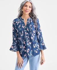 Style & Co Women's Printed Pintuck Ruffle Sleeve Top, Macy's Exclusive