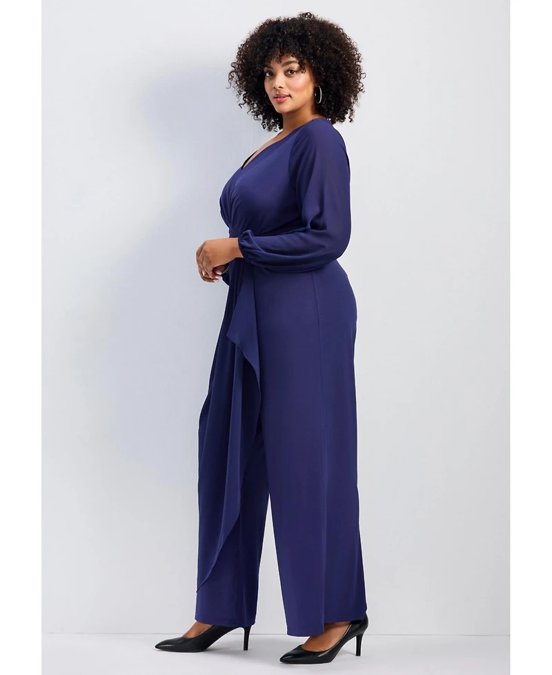 Avenue Women's Luxe Drape Chiffon Overlay Jumpsuit