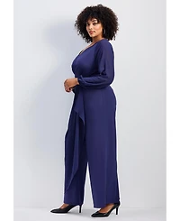 Avenue Women's Luxe Drape Chiffon Overlay Jumpsuit