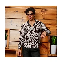 Campus Sutra Men's Onyx Black & Cloud Grey Abstract Breezy Shirt