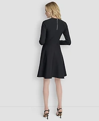 Dkny Women's Long Sleeve Rib Knit Fit and Flare Dress