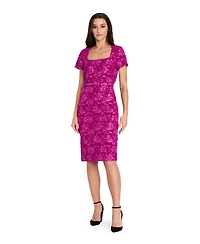 Tahari Asl Petite Puff Jacquard Cap Sleeve Dress