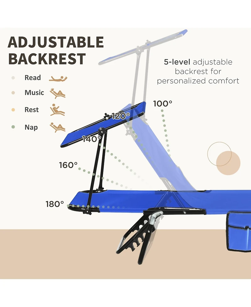 Outsunny 2-piece Chaise Lounge w/ Adjustable Backrest and Sunshade, Blue
