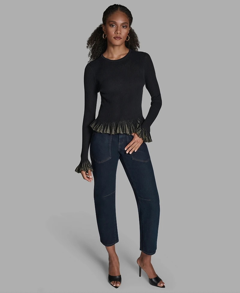 Bcbg Women's Long-Sleeve Ruffle Hem Sweater