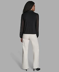 Bcbg Women's Long-Sleeve Collared Neck Top