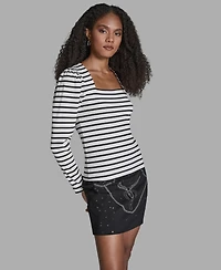 Bcbg Women's Stripe Square Neck Long-Sleeve Top