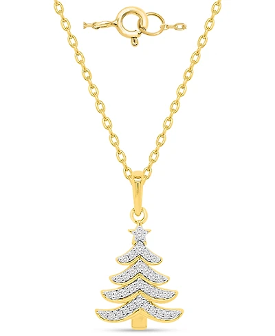 Macy's Diamond Pendant Necklace (1/8 ct. t.w.) in 14K Gold-Plated Sterling Silver and White Rhodium