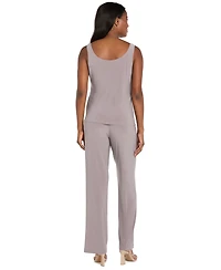 R & M Richards Women's Soutache Long Jacket, Necklace Top Pants Set