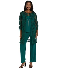 R & M Richards Women's Soutache Long Jacket, Necklace Top Pants Set