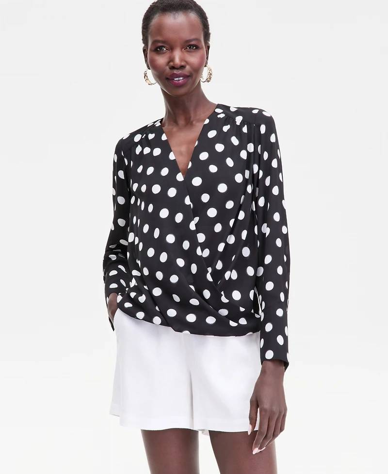 I.n.c. International Concepts Women's Printed Surplice High-Low Blouse, Macy's Exclusive