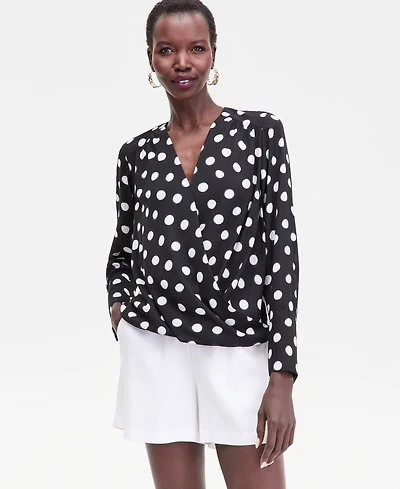 I.n.c. International Concepts Women's Printed Surplice High-Low Blouse, Macy's Exclusive