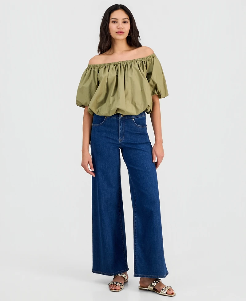 I.n.c. International Concepts Women's Cotton Off-The-Shoulder Bubble-Hem Blouse, Macy's Exclusive