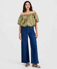 I.n.c. International Concepts Women's Cotton Off-The-Shoulder Bubble-Hem Blouse, Macy's Exclusive