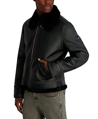 Karl Lagerfeld Paris Men's Sherpa Lined Faux Leather Collared Jacket