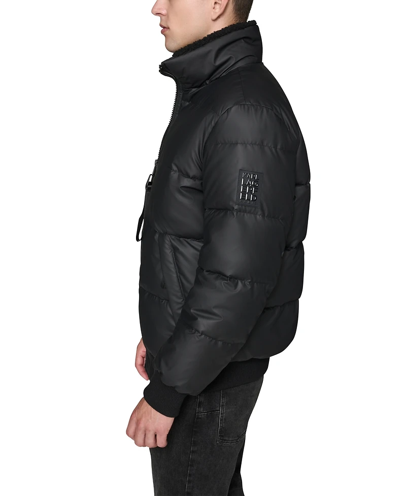 Karl Lagerfeld Paris Men's Sherpa Lined Stand Collar Puffer