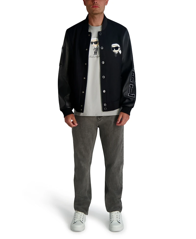 Karl Lagerfeld Paris Men's Flat Head Varsity Bomber Jacket
