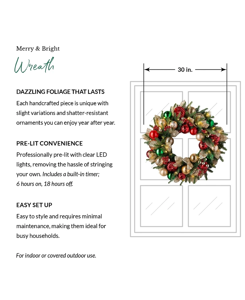 Balsam Hill 30" Merry and Bright Christmas Wreath
