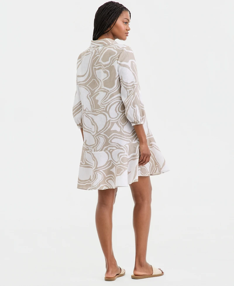 Charter Club Women's 100% Linen Tile Button-Front 3/4-Sleeve Dress, Macy's Exclusive