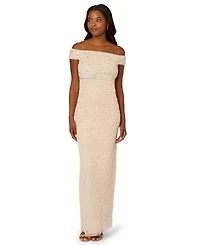Adrianna Papell Women's Beaded Column Off-The-Shoulder Dress