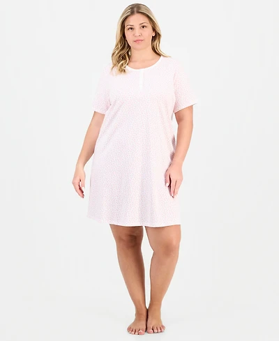 Charter Club Plus Size Cotton Ditsy Floral Henley Sleepshirt, Created for Macy's