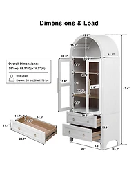 Casainc 71" Tall Arched Kitchen Pantry Cabinet with Glass Doors, Adjustable Shelves & 2 Large Drawers