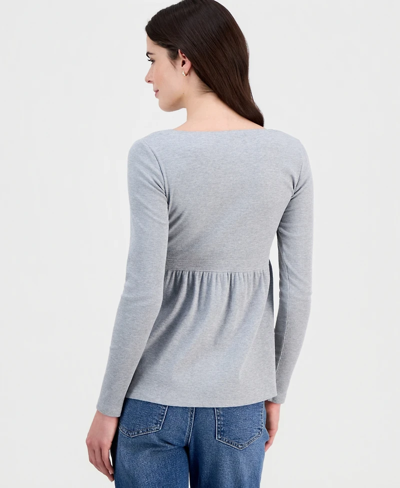 Madden Girl Juniors' Long Sleeve Ribbed Babydoll Top
