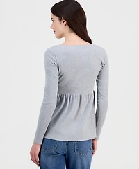 Madden Girl Juniors' Long Sleeve Ribbed Babydoll Top