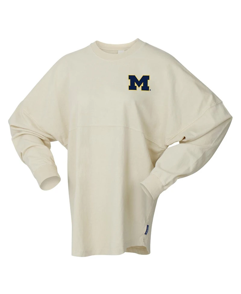 Spirit Jersey Women's Cream Michigan Wolverines Oversized Preppy Long Sleeve T-Shirt