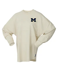 Spirit Jersey Women's Cream Michigan Wolverines Oversized Preppy Long Sleeve T-Shirt