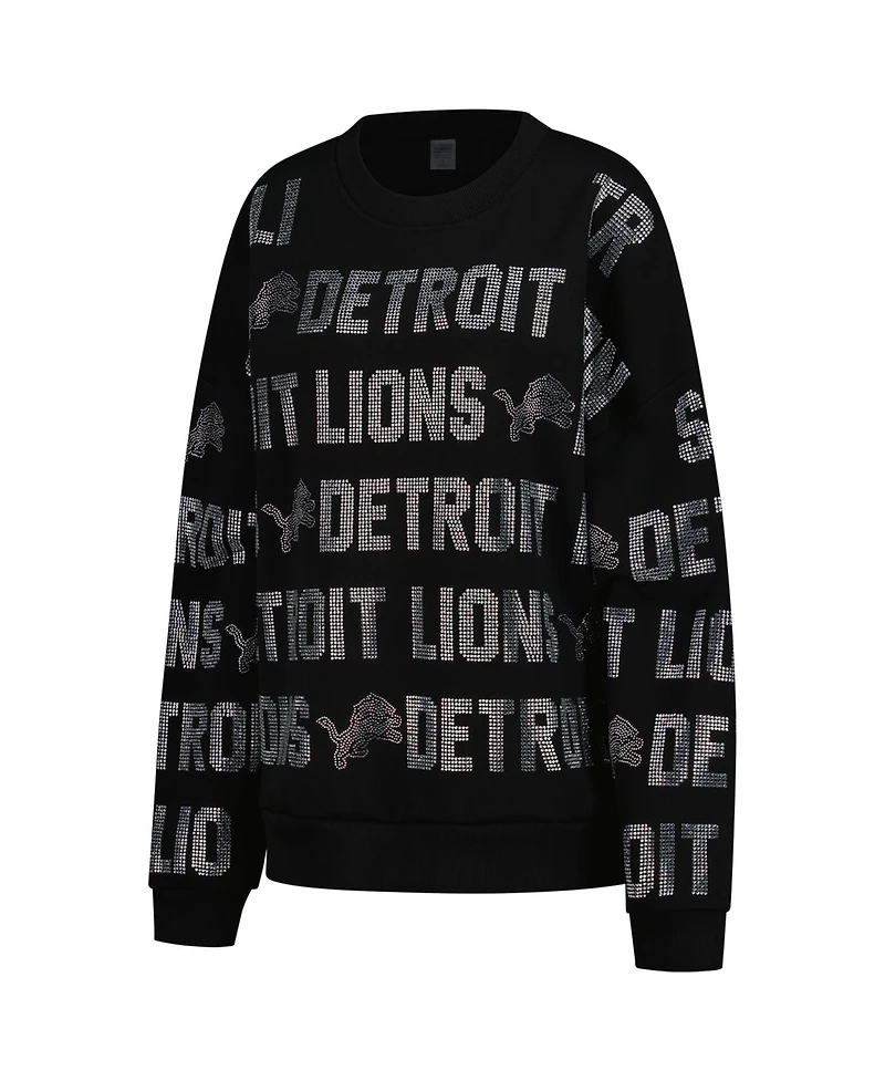 Gameday Couture Women's Black Detroit Lions Oversized Hype Era Rhinestone Text Sweatshirt