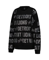 Gameday Couture Women's Black Detroit Lions Oversized Hype Era Rhinestone Text Sweatshirt