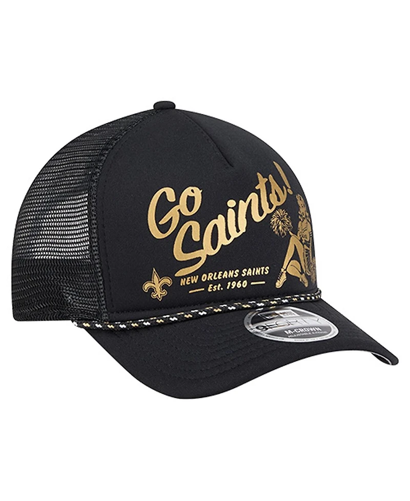 New Era Men's Black New Orleans Saints Gas Station 9FORTY A-Frame M-Crown Adjustable Trucker Hat