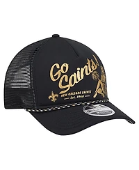 New Era Men's Black New Orleans Saints Gas Station 9FORTY A-Frame M-Crown Adjustable Trucker Hat