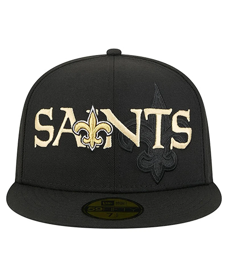 New Era Men's Black Orleans Saints Overlap Wordmark 59FIFTY Fitted Hat