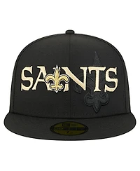 New Era Men's Black Orleans Saints Overlap Wordmark 59FIFTY Fitted Hat