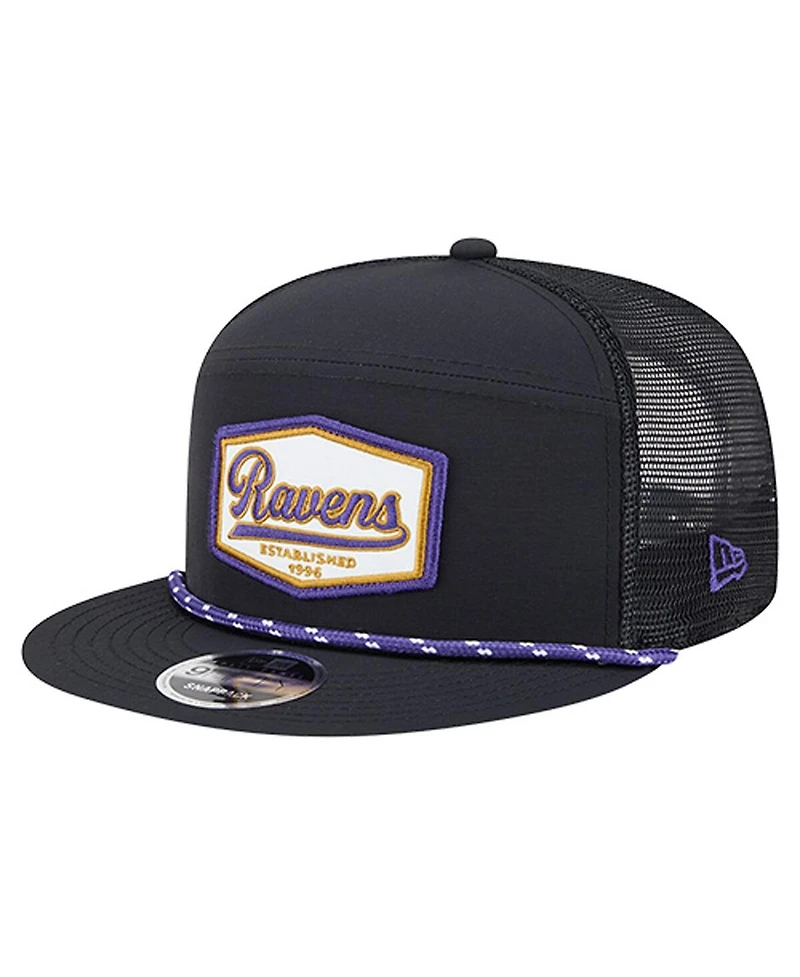 New Era Men's Black Baltimore Ravens Ripstop Patch 9FIFTY Split Panel Snapback Hat