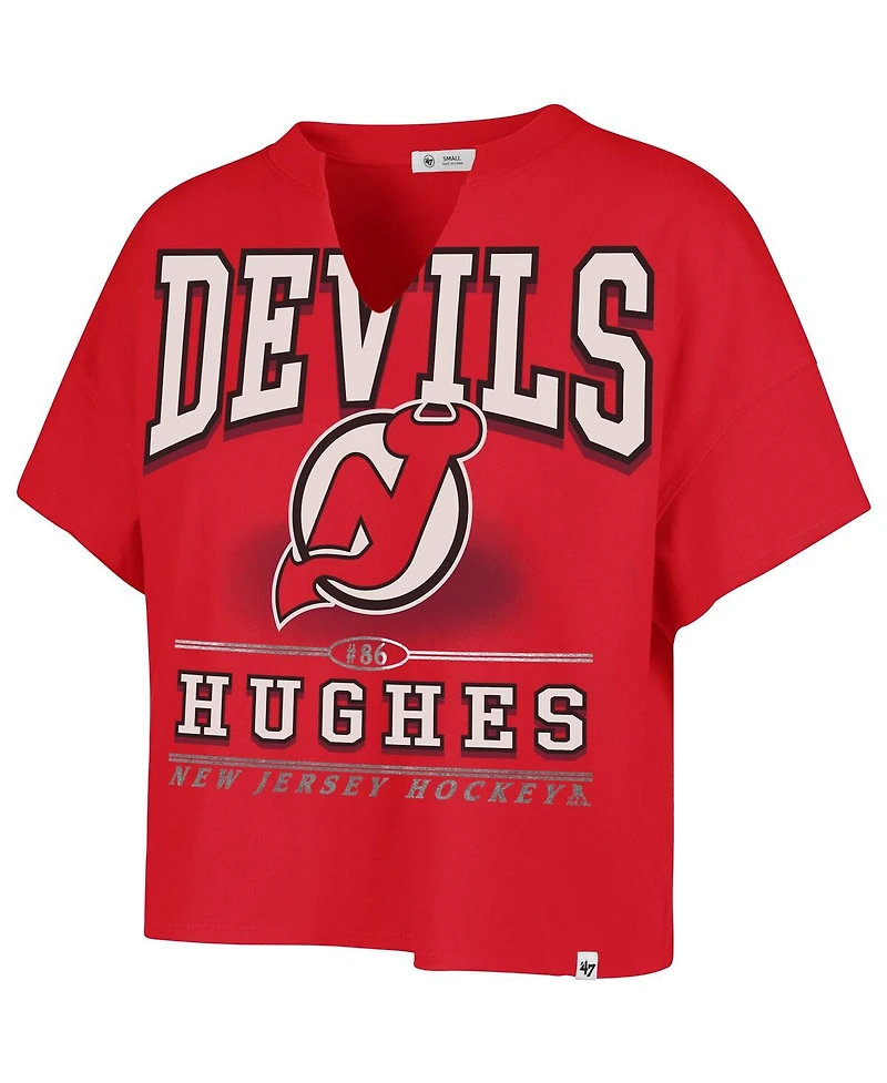 '47 Brand Women's Jack Hughes Red New Jersey Devils Elation Name Number Oversized Notch Neck T-Shirt