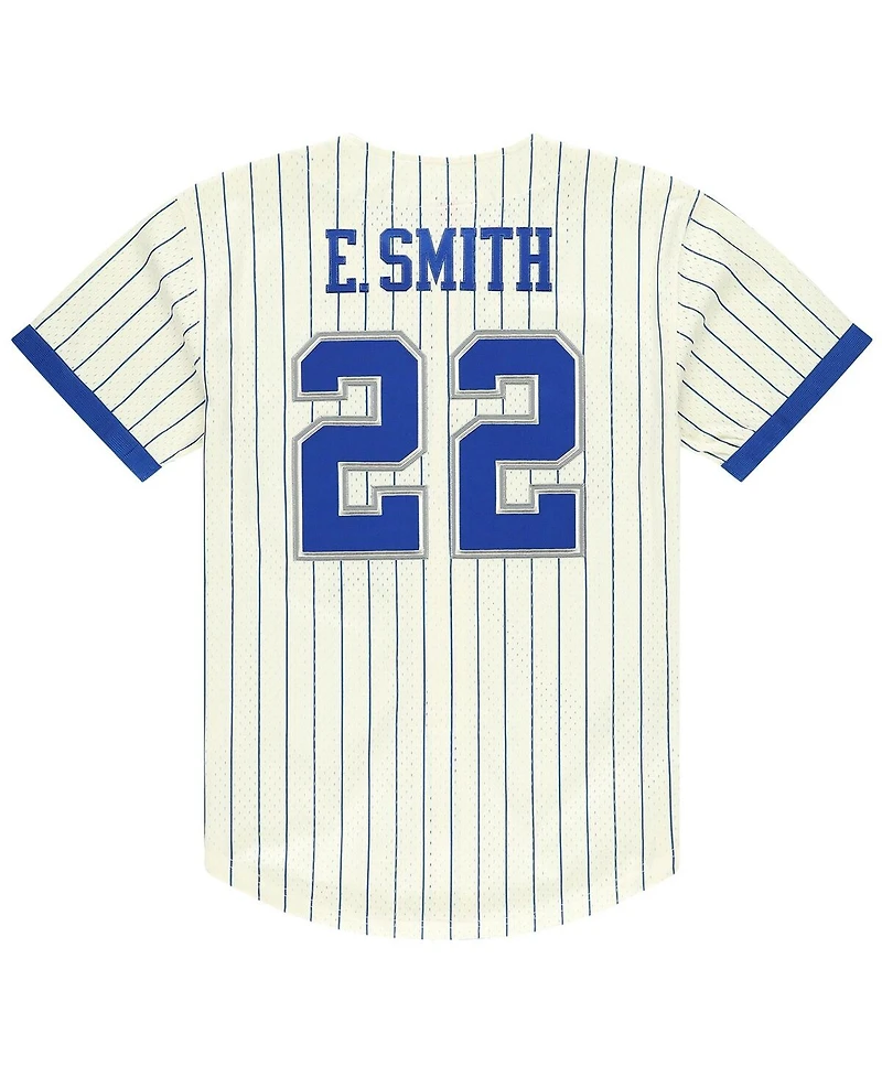 Mitchell & Ness Men's Emmitt Smith Cream Dallas Cowboys Name Number Mesh Button-Up Baseball Jersey