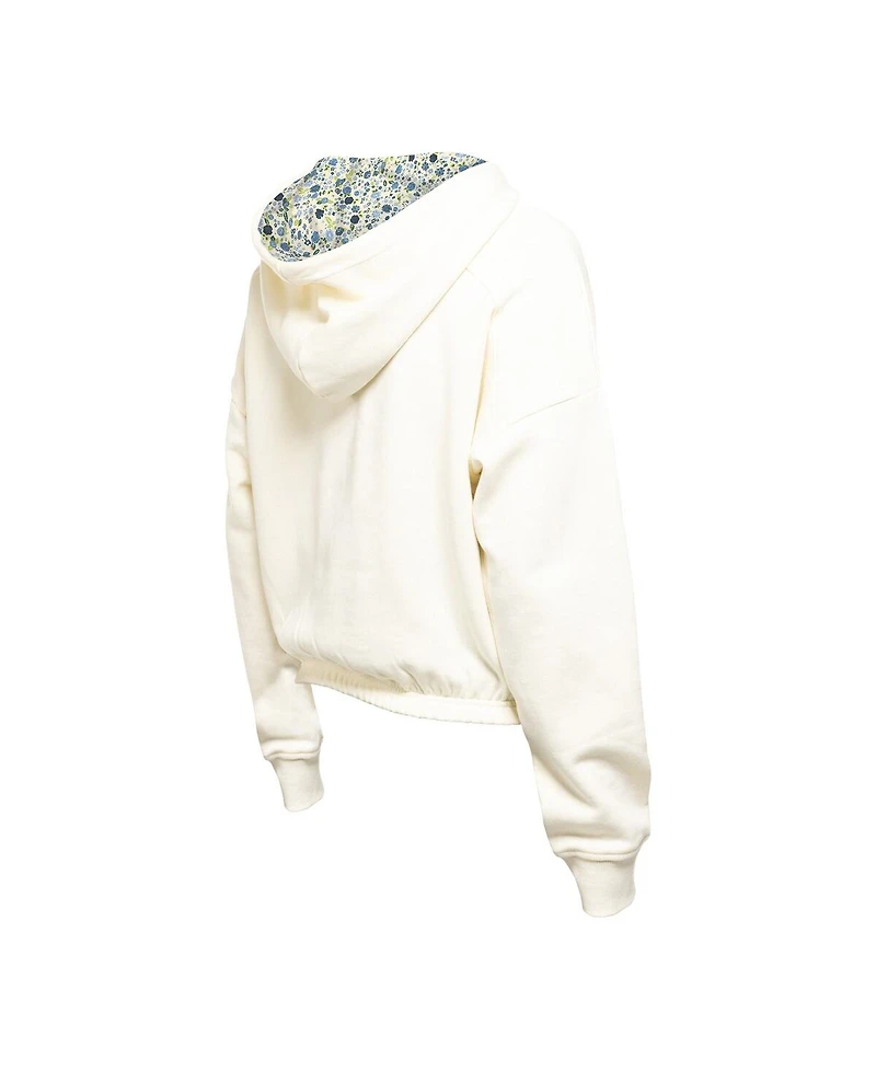 New Era Women's Cream St. Louis Blues Glam Game Quarter-Zip Cropped Floral Pullover Hoodie