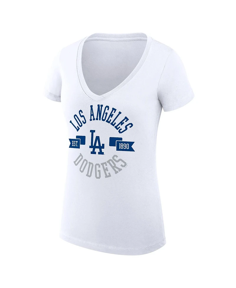 G-iii 4Her by Carl Banks Women's White Los Angeles Dodgers Super-Slim Fit Lightweight City Graphic V-Neck T-Shirt