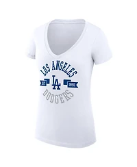 G-iii 4Her by Carl Banks Women's White Los Angeles Dodgers Super-Slim Fit Lightweight City Graphic V-Neck T-Shirt