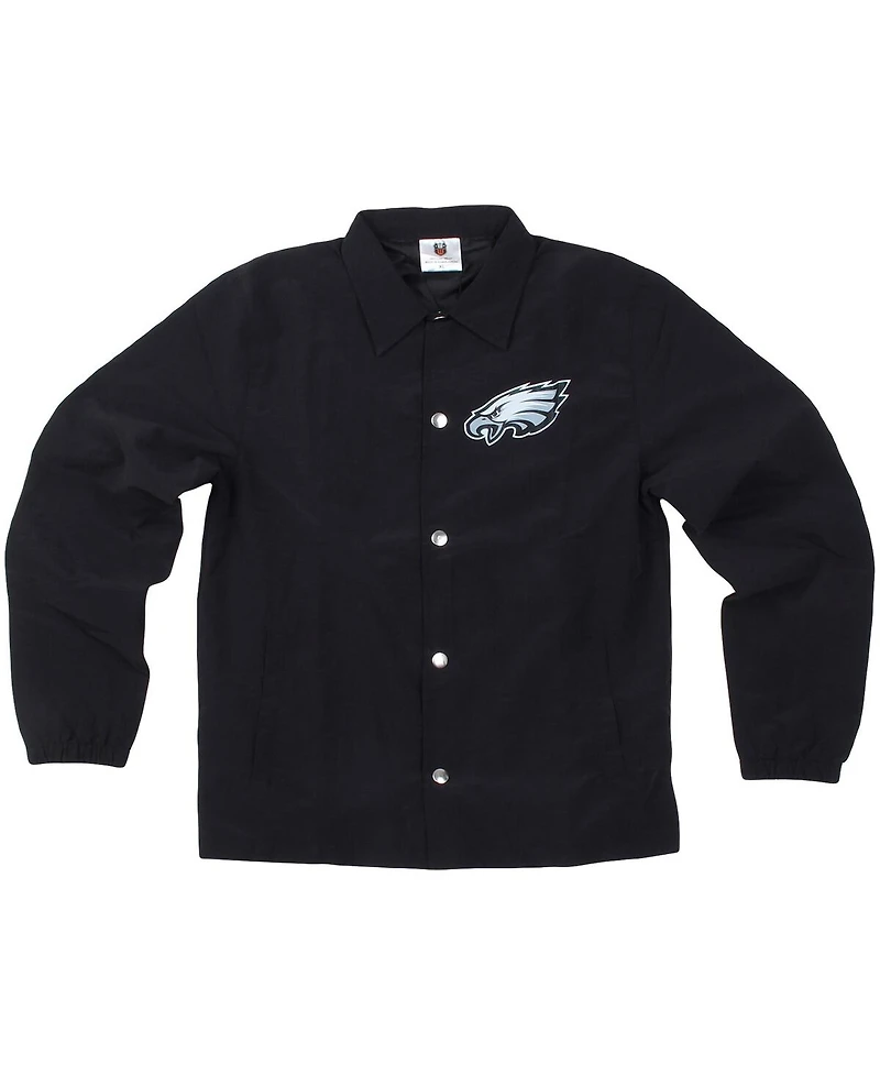 Wes & Willy Big Boys and Girls Black Philadelphia Eagles T Buck's Full-Snap Coaching Jacket