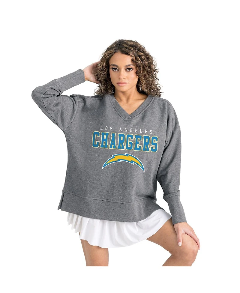 Gameday Couture Women's Gray Los Angeles Chargers French Terry V-Neck Pullover Sweatshirt