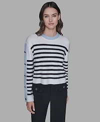 Karl Lagerfeld Paris Petite Crewneck Long-Sleeve Sweater