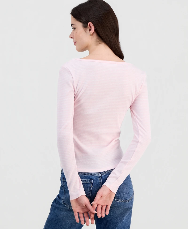 Hippie Rose Juniors' Scoop-Neck Long-Line Henley Top